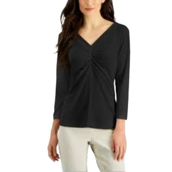 JPR Studio Ruched V-Neck Top Black M - Picture 1 of 1